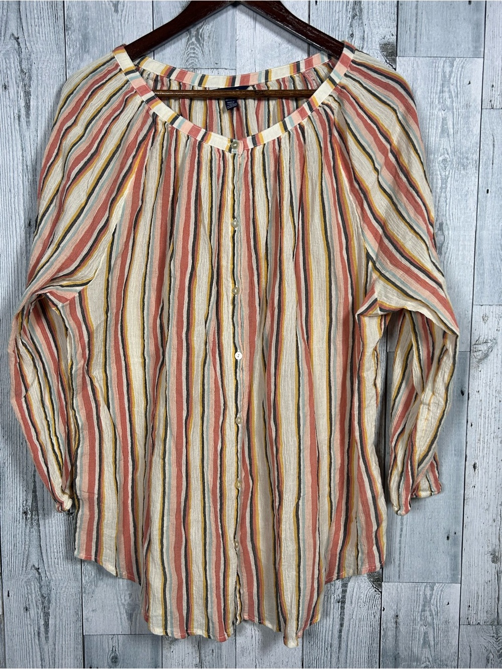 Chaps Ralph Lauren 2X Striped Peasant Blouse Boho Coastal Grandmacore Tunic